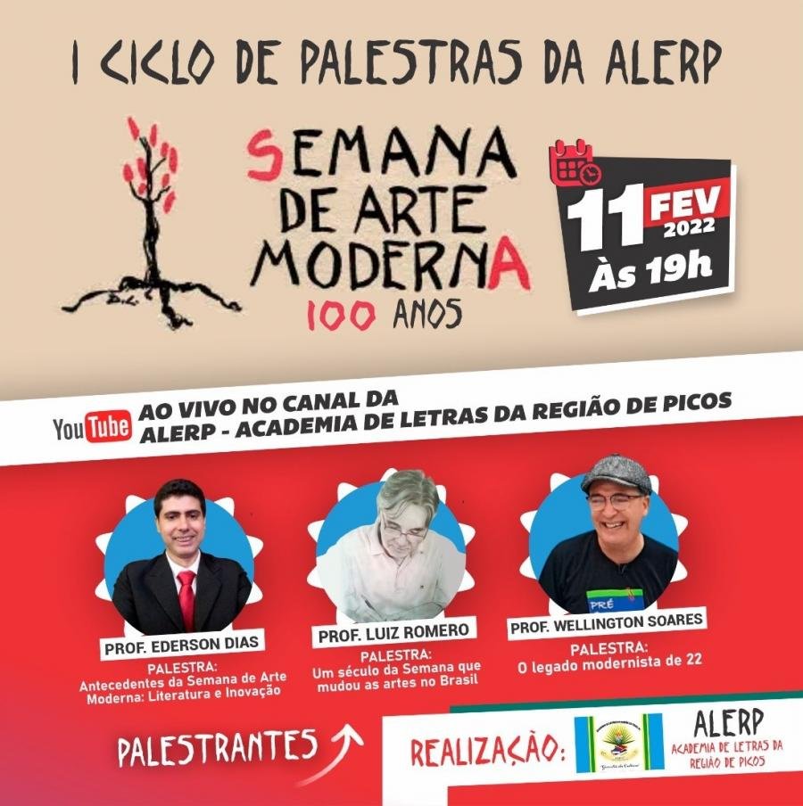 CULTURA | ALERP realizará o I Ciclo de Palestras, com o tema: Semana de Arte Moderna – 100 anos. Veja a programação e como se inscrever!